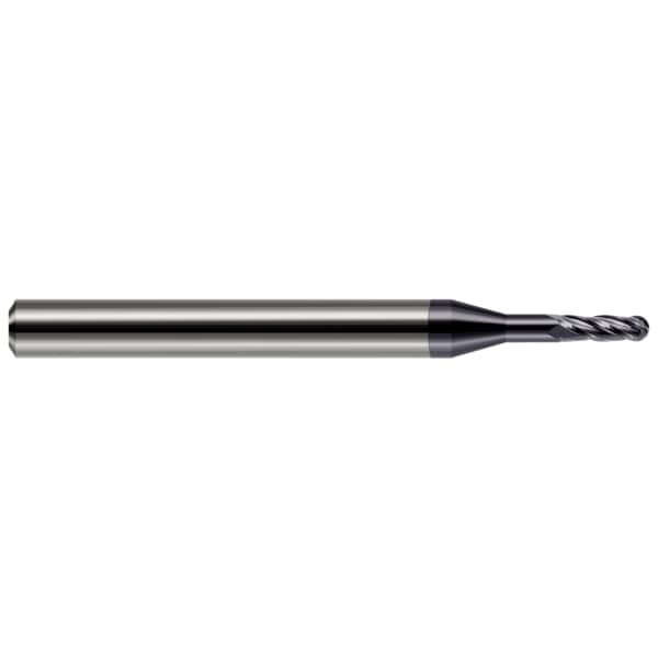 Miniature End Mill - 4 Flute - Ball, 0.0500", Finish - Machining: AlTiN